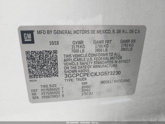 45930462 :رقم المزاد ، 3GCPCPECXJG573230 vin ، 2018 Chevrolet Silverado 1500 Custom مزاد بيع