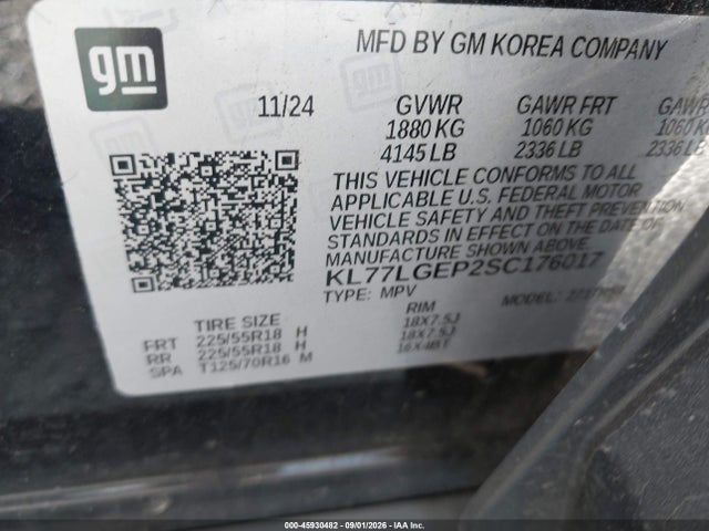 Aukcja sprzedaży 2025 Chevrolet Trax Fwd 1rs, vin: KL77LGEP2SC176017, numer aukcji: 45930482