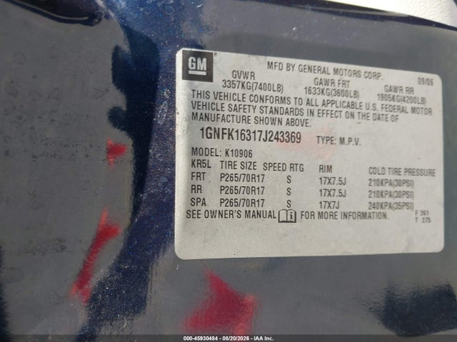 Продажа на аукционе авто 2007 Chevrolet Suburban 1500 Lt, vin: 1GNFK16317J243369, номер лота: 45930484