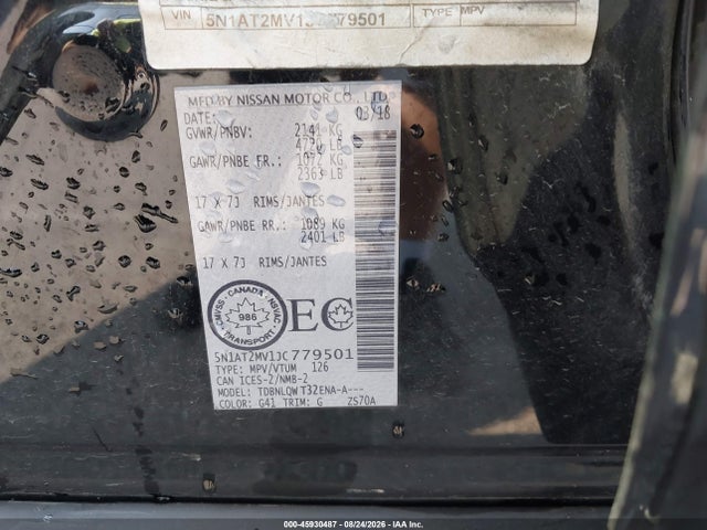 Aukcja sprzedaży 2018 Nissan Rogue S/sl/sv, vin: 5N1AT2MV1JC779501, numer aukcji: 45930487