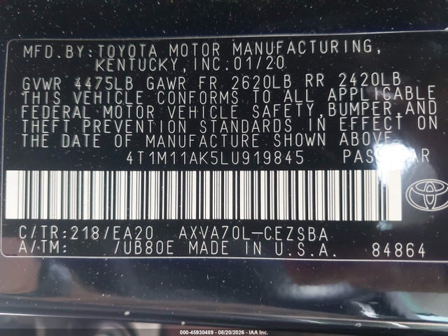 Toyota CAMRY SE 2020 4T1M11AK5LU919845 Image 9