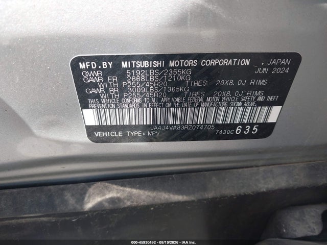 Aukcja sprzedaży 2024 Mitsubishi Outlander Se 2.5 S-awc/se Black Edition S-awc/se Black Edition W/pano Roof S-awc/se Ralliart S-awc, vin: JA4J4VA83RZ074705, numer aukcji: 45930492