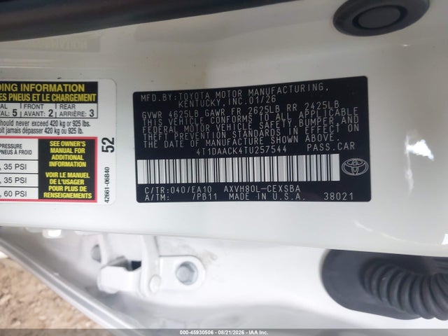 Продажа на аукционе авто 2026 Toyota Camry Xse/night Shade/le/xle/se, vin: 4T1DAACK4TU257544, номер лота: 45930506