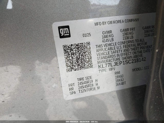 Продажа на аукционе авто 2025 Chevrolet Trax Fwd 2rs, vin: KL77LJEP1SC218142, номер лота: 45930524