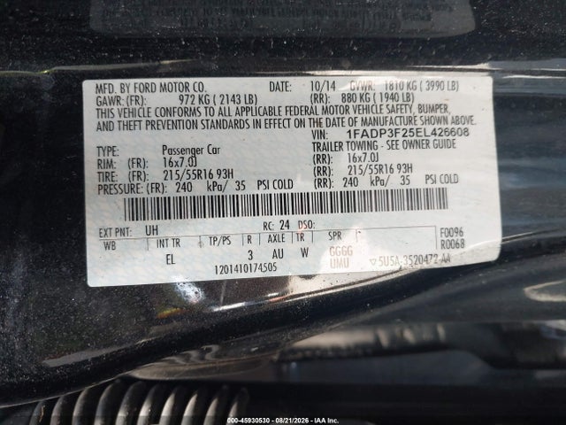 Продаж на аукціоні авто 2014 Ford Focus Se, vin: 1FADP3F25EL426608, номер лоту: 45930530