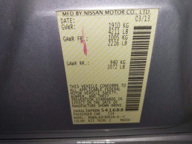 Aukcja sprzedaży 2013 Nissan Altima 2.5 Sl, vin: 1N4AL3AP6DN541688, numer aukcji: 45930552