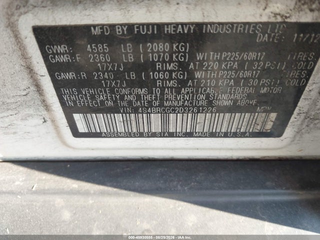 Aukcja sprzedaży 2003 Subaru Outback, vin: 4S3BH675637618408, numer aukcji: 45930555