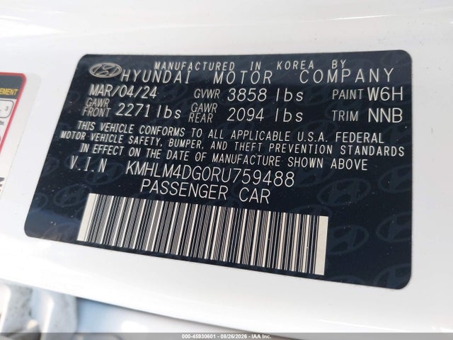 Продажа на аукционе авто 2024 Hyundai Elantra Sel, vin: KMHLM4DG0RU759488, номер лота: 45930601