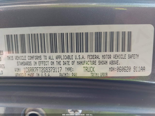 Продаж на аукціоні авто 2016 Ram 1500 St, vin: 1C6RR7FT2GS373117, номер лоту: 45930604