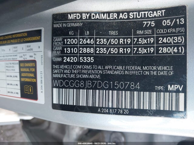 Aukcja sprzedaży 2013 Mercedes-benz Glk 350 4matic, vin: WDCGG8JB7DG150784, numer aukcji: 45930640