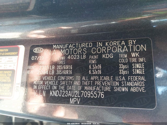 45930644 :رقم المزاد ، KNDJ23AU2L7095576 vin ، 2020 Kia Soul Lx مزاد بيع