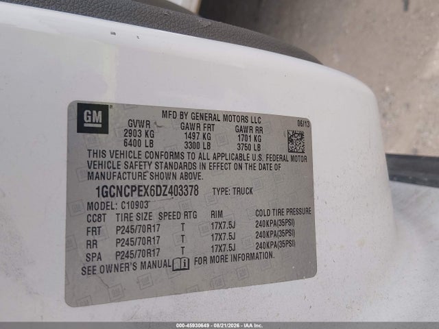 Продажа на аукционе авто 2013 Chevrolet Silverado 1500 Work Truck, vin: 1GCNCPEX6DZ403378, номер лота: 45930649