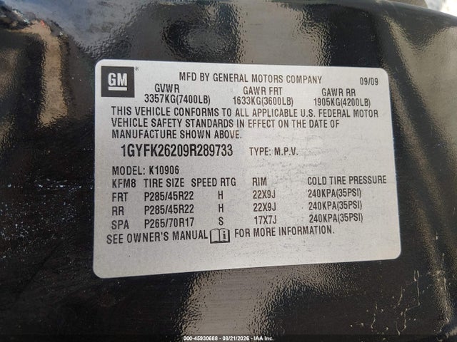 Продаж на аукціоні авто 2009 Cadillac Escalade Esv Standard, vin: 1GYFK26209R289733, номер лоту: 45930688
