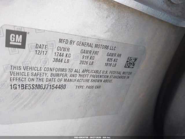 45930706 :رقم المزاد ، 1G1BE5SM6J7154480 vin ، 2018 Chevrolet Cruze Lt Auto مزاد بيع