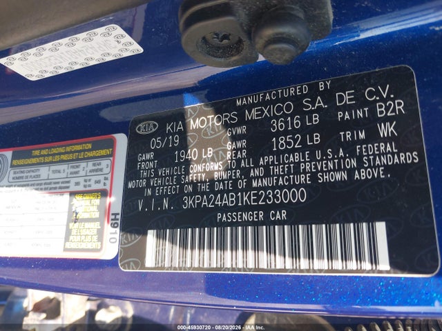 Продажа на аукционе авто 2019 Kia Rio S, vin: 3KPA24AB1KE233000, номер лота: 45930720