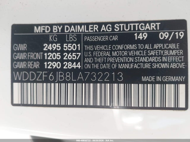 Aukcja sprzedaży 2020 Mercedes-benz E 450 4matic, vin: WDDZF6JB8LA732213, numer aukcji: 45930733