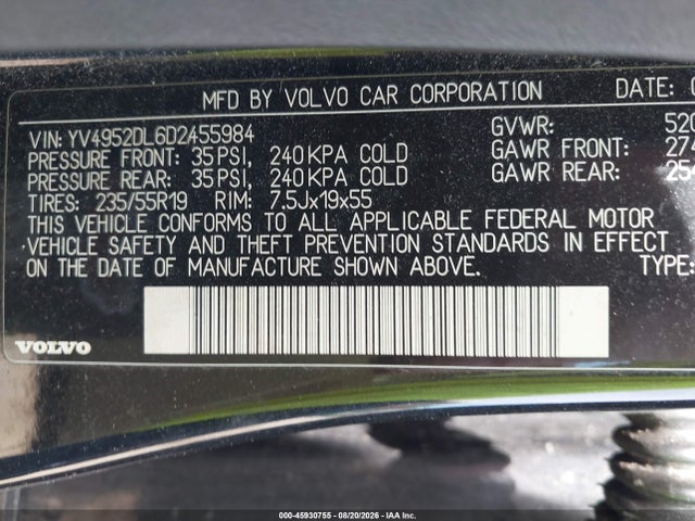 Продажа на аукционе авто 2013 Volvo Xc60 3.2 Premier Plus, vin: YV4952DL6D2455984, номер лота: 45930755