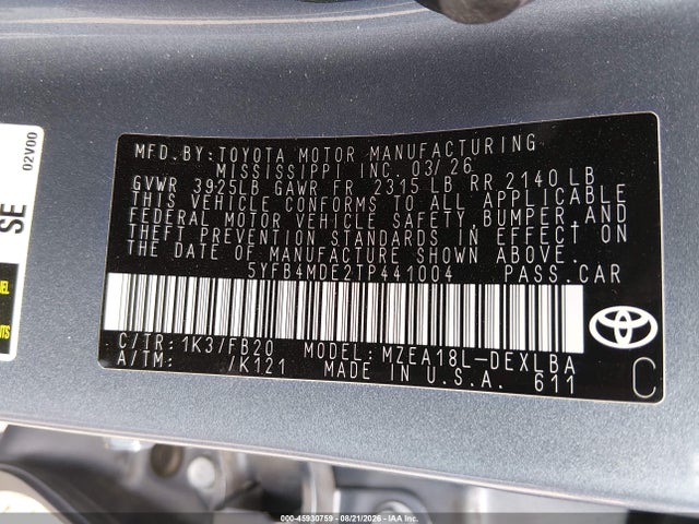 Toyota COROLLA LE 2026 5YFB4MDE2TP441004 Image 9