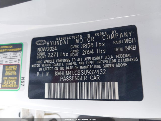 2025 Hyundai Elantra Sel Sport მანქანა იყიდება აუქციონზე, vin: KMHLM4DG9SU932432, აუქციონის ნომერი: 45930740