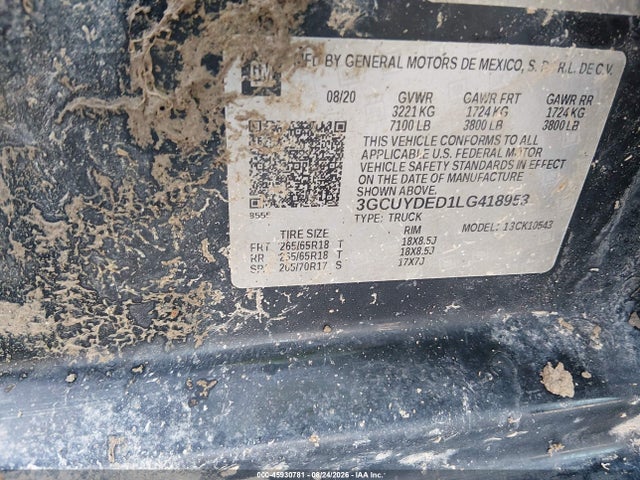 45930781 :رقم المزاد ، 3GCUYDED1LG418953 vin ، 2020 Chevrolet Silverado 1500 4wd  Short Bed Lt مزاد بيع