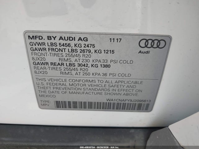 Aukcja sprzedaży 2018 Audi Q5 2.0t Premium/2.0t Tech Premium, vin: WA1CNAFY9J2095613, numer aukcji: 45930784