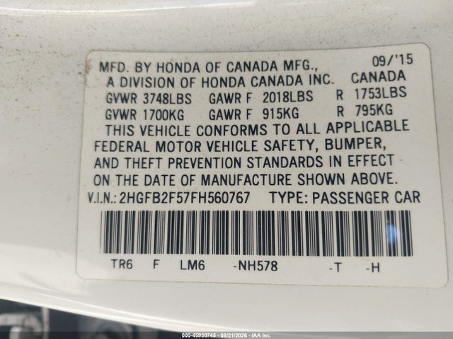 2HGFB2F57FH560767 Honda Civic Lx