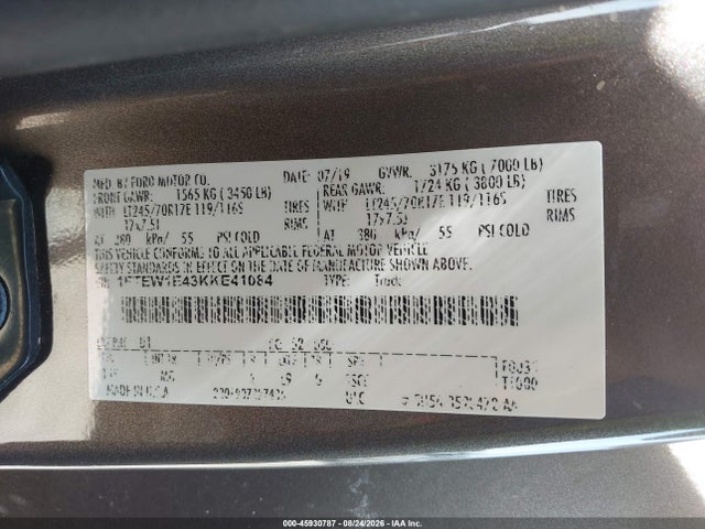 45930787 :رقم المزاد ، 1FTEW1E43KKE41084 vin ، 2019 Ford F-150 Xlt مزاد بيع