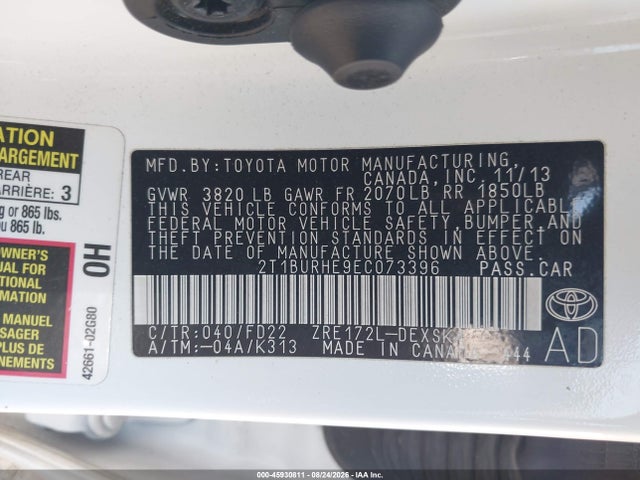 2T1BURHE9EC073396 Toyota Corolla S Plus
