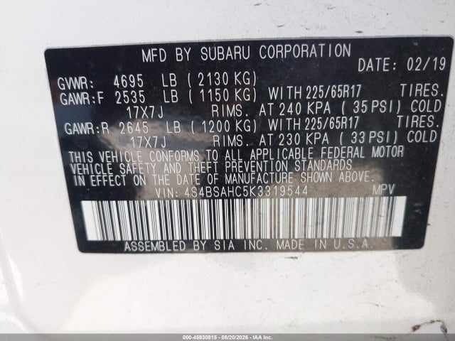 Subaru Outback 2.5i Premium 2019 4S4BSAHC5K3319544 Image 9