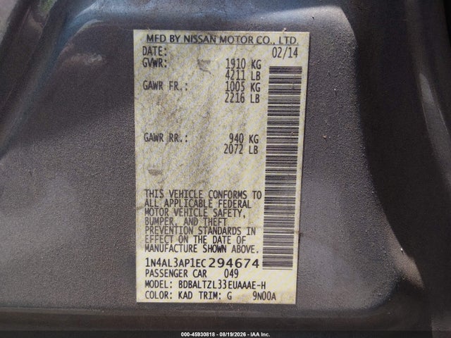 Nissan Altima 2.5 Sv 2014 1N4AL3AP1EC294674 Image 9