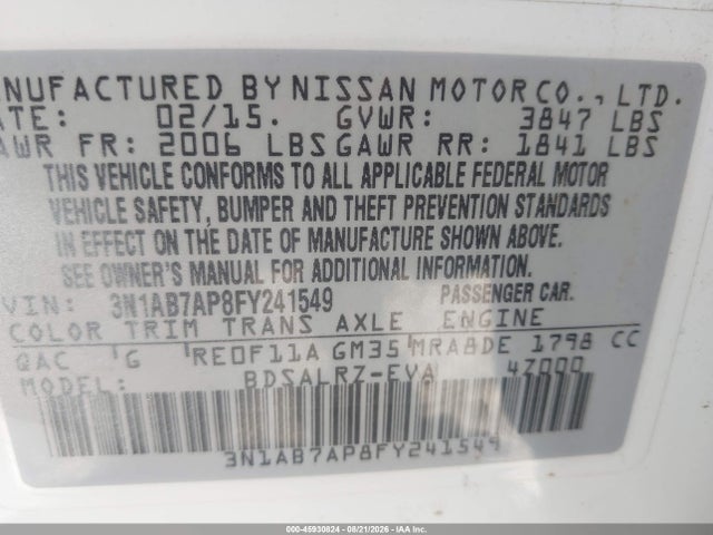 Nissan SENTRA SR 2015 3N1AB7AP8FY241549 Image 9