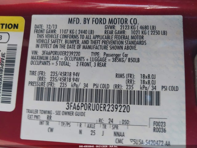 Aukcja sprzedaży 2014 Ford Fusion Hybrid Titanium, vin: 3FA6P0RU0ER239220, numer aukcji: 45930840