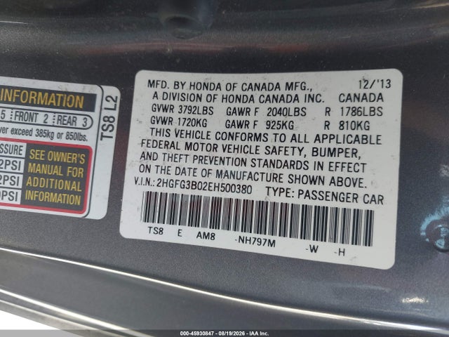 2HGFG3B02EH500380 Honda Civic Ex-l
