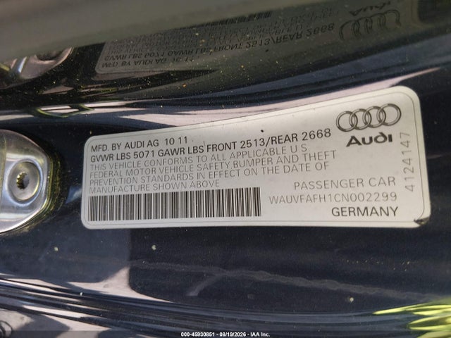 Aukcja sprzedaży 2012 Audi A5 2.0t Premium, vin: WAUVFAFH1CN002299, numer aukcji: 45930851
