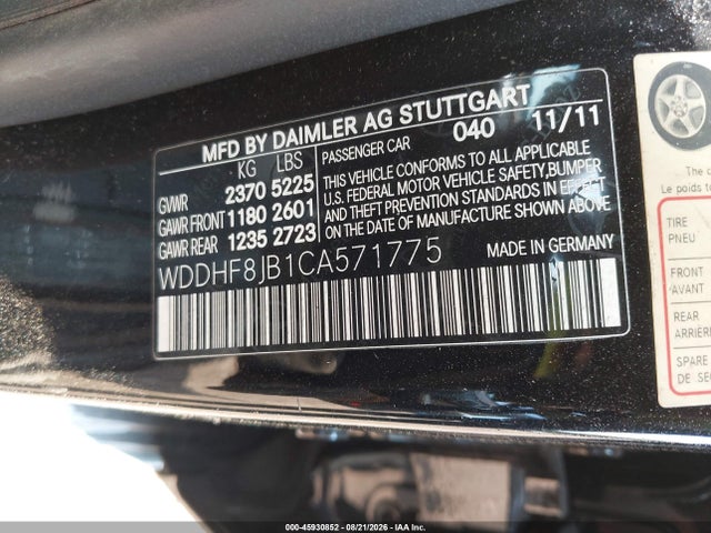 2012 Mercedes-benz E 350 4matic მანქანა იყიდება აუქციონზე, vin: WDDHF8JB1CA571775, აუქციონის ნომერი: 45930852