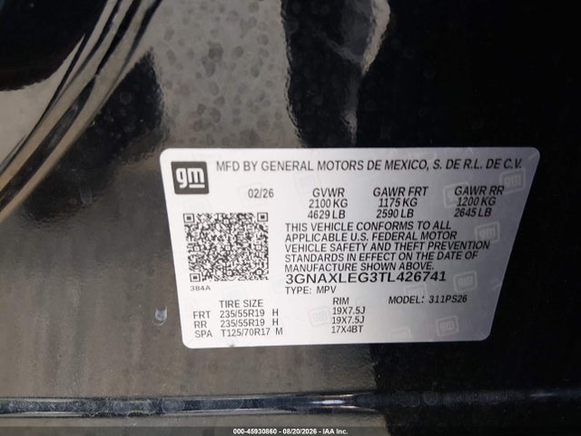 Продаж на аукціоні авто 2026 Chevrolet Equinox Fwd Rs, vin: 3GNAXLEG3TL426741, номер лоту: 45930860