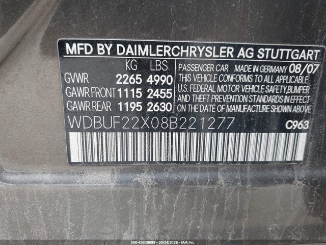 45930899 :رقم المزاد ، WDBUF22X08B221277 vin ، 2008 Mercedes-benz E 320 Bluetec مزاد بيع