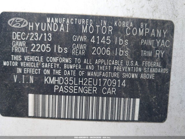 45930910 :رقم المزاد ، KMHD35LH2EU170914 vin ، 2014 Hyundai Elantra Gt مزاد بيع