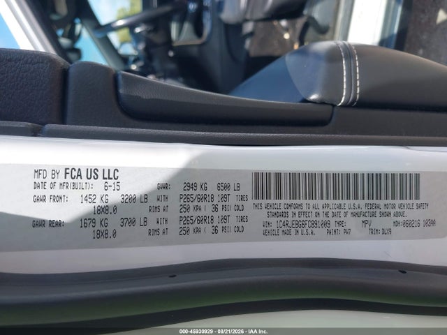 Продаж на аукціоні авто 2015 Jeep Grand Cherokee Limited, vin: 1C4RJEBG6FC891009, номер лоту: 45930929