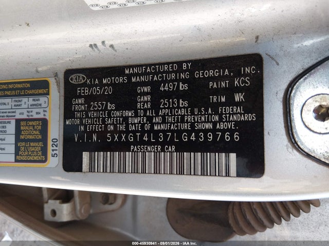 Aukcja sprzedaży 2020 Kia Optima Lx, vin: 5XXGT4L37LG439766, numer aukcji: 45930941
