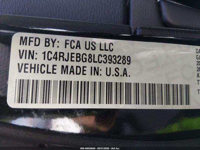 Продаж на аукціоні авто 2020 Jeep Grand Cherokee Limited X 4x2, vin: 1C4RJEBG8LC393289, номер лоту: 45930945