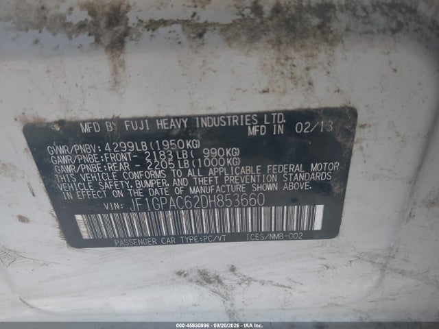 45930996 :رقم المزاد ، JF1GPAC62DH853660 vin ، 2013 Subaru Impreza 2.0i Premium مزاد بيع