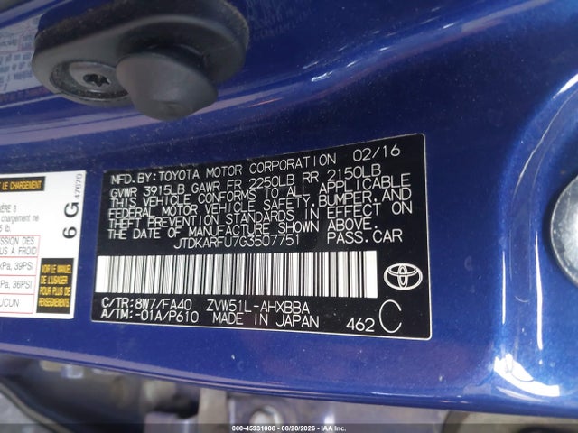 Toyota Prius Two Eco 2016 JTDKARFU7G3507751 Image 9