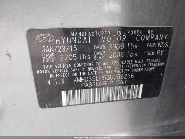 45931016 :رقم المزاد ، KMHD35LH5GU256236 vin ، 2016 Hyundai Elantra Gt مزاد بيع