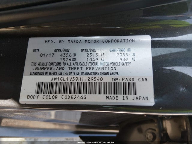 45931044 :رقم المزاد ، JM1GL1V59H1129540 vin ، 2017 Mazda Mazda6 Touring مزاد بيع