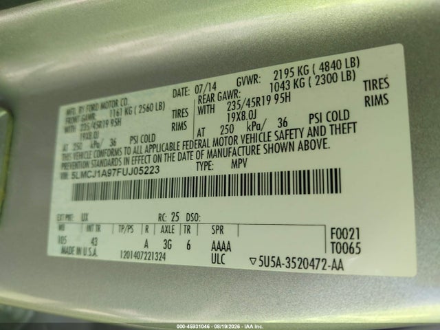 Lincoln MKC 2015 5LMCJ1A97FUJ05223 Image 9