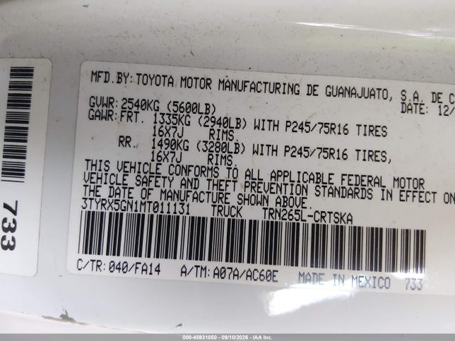 2021 Toyota Tacoma Sr მანქანა იყიდება აუქციონზე, vin: 3TYRX5GN1MT011131, აუქციონის ნომერი: 45931050