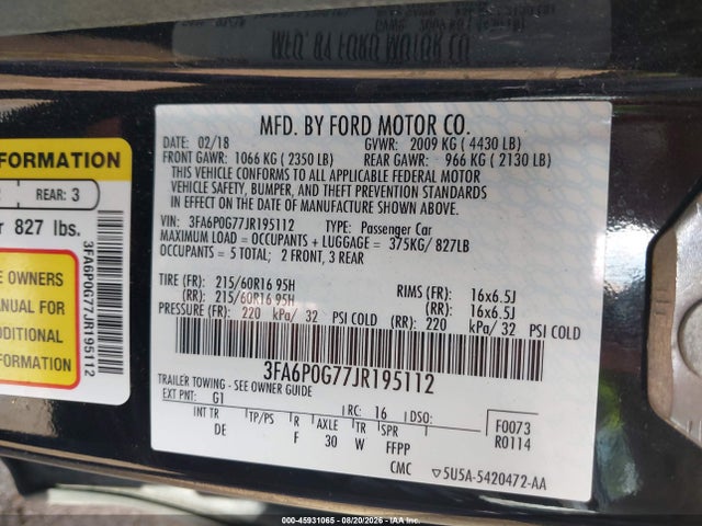 Продажа на аукционе авто 2018 Ford Fusion S, vin: 3FA6P0G77JR195112, номер лота: 45931065