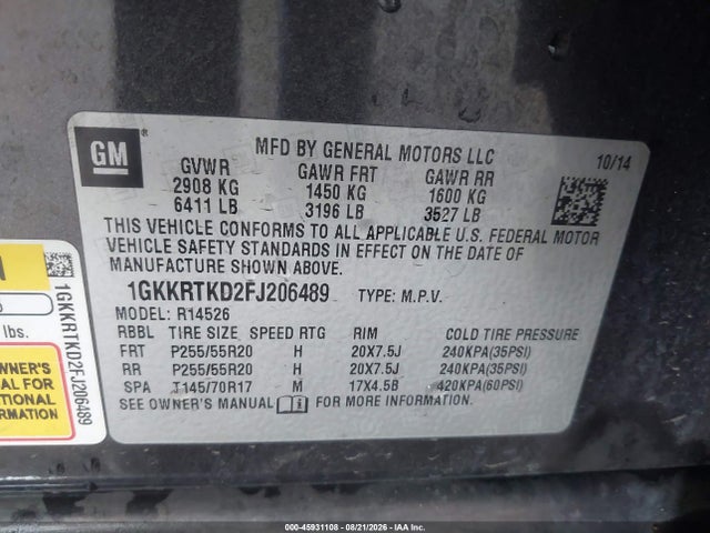 1GKKRTKD2FJ206489 GMC Acadia Denali