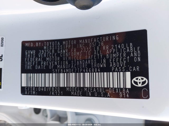 Toyota COROLLA LE 2026 5YFB4MDE7TP466884 Image 9